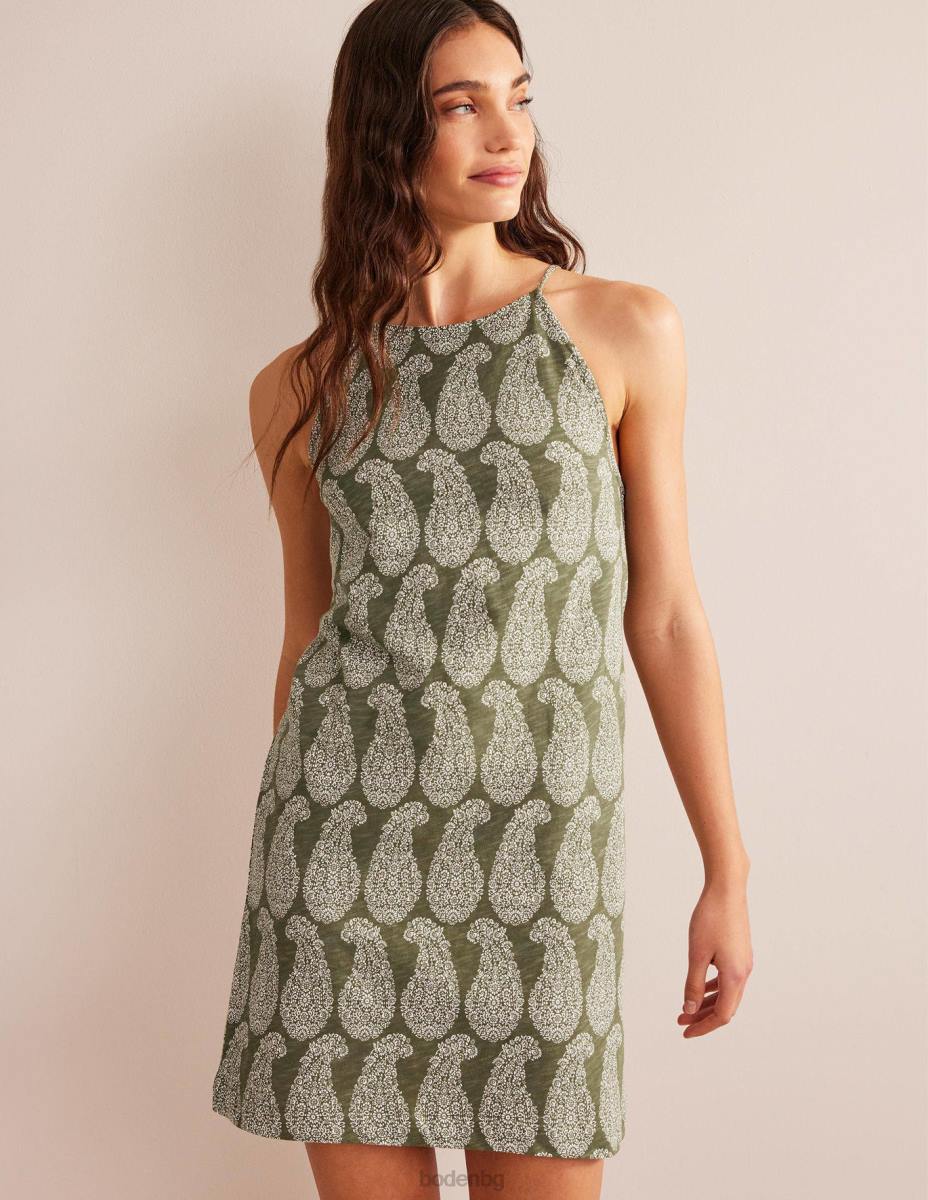 облекло Boden мини рокля от трико със състезателно деколте смърч и сладък пейсли Жени LL681448