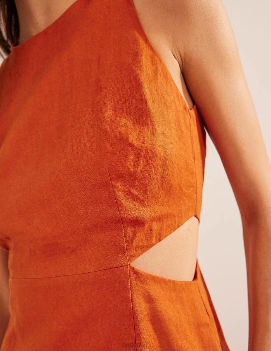 облекло Boden разкроена ленена миди рокля ръжда Жени LL681458