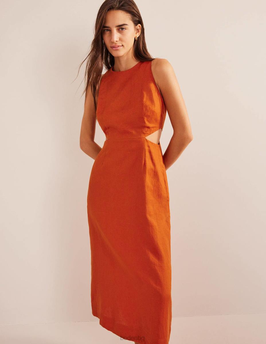 облекло Boden разкроена ленена миди рокля ръжда Жени LL681458