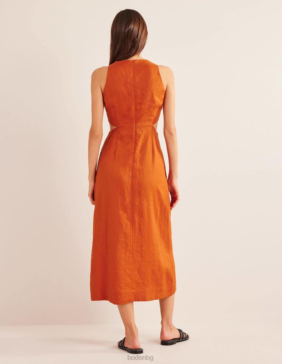 облекло Boden разкроена ленена миди рокля ръжда Жени LL681458