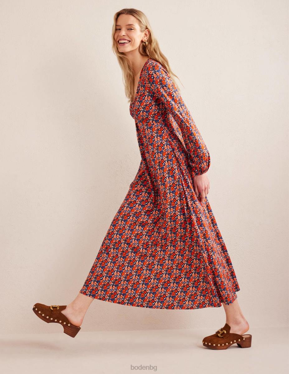 облекло Boden макси рокля от трико с ключалка вермилион и абстрактен мак Жени LL681492