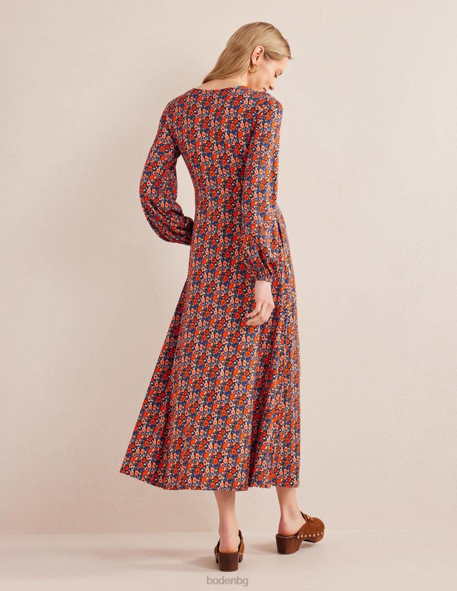 облекло Boden макси рокля от трико с ключалка вермилион и абстрактен мак Жени LL681492