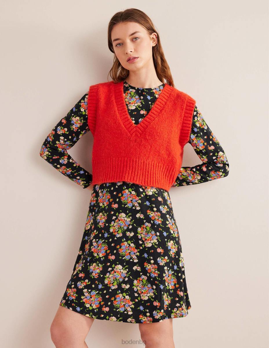 облекло Boden рокля с кръгло деколте черен и див клъстер Жени LL681510