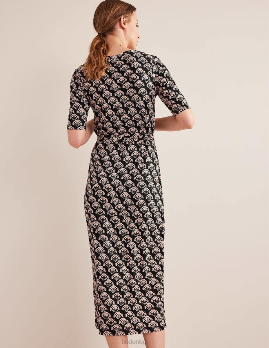 облекло Boden миди рокля от трико с копчета отпред черен и страстен печат Жени LL681529