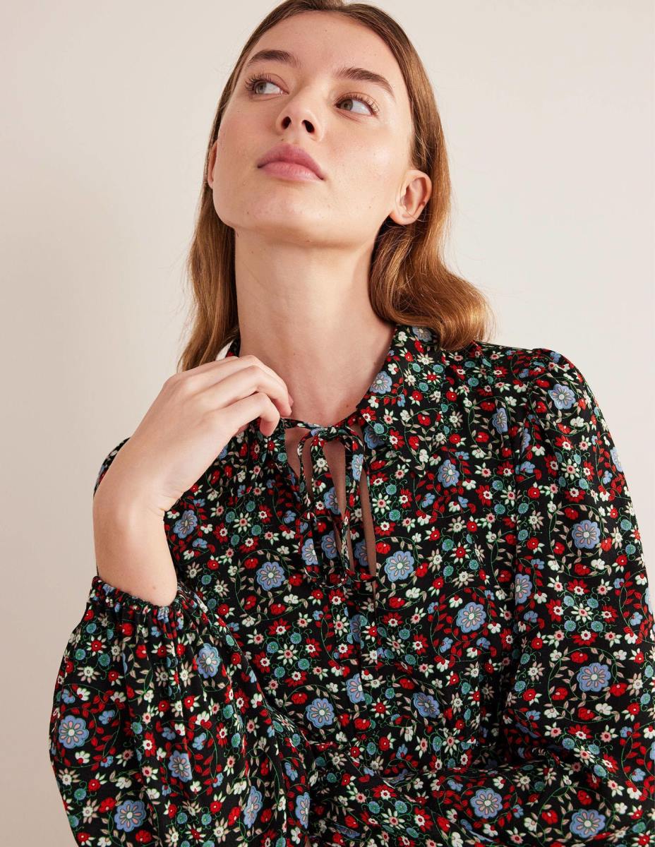 облекло Boden рокля с риза с вратовръзка черна и гардения вихър Жени LL681559