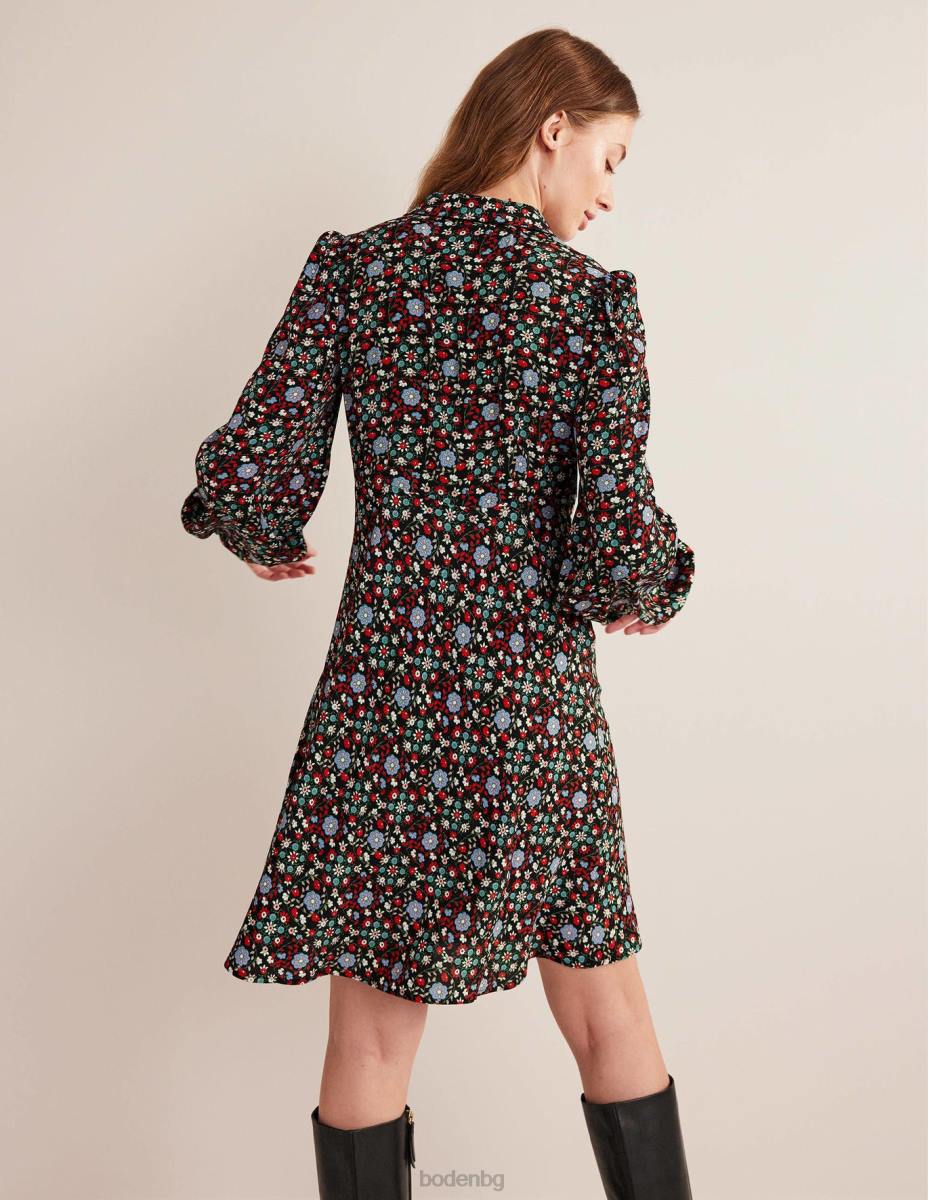 облекло Boden рокля с риза с вратовръзка черна и гардения вихър Жени LL681559