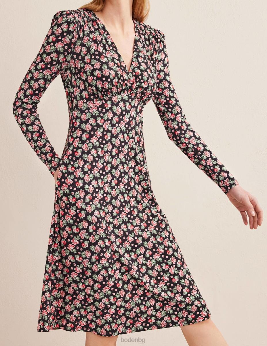 облекло Boden мини рокля за чай от трико черна и диамантена роза Жени LL681603