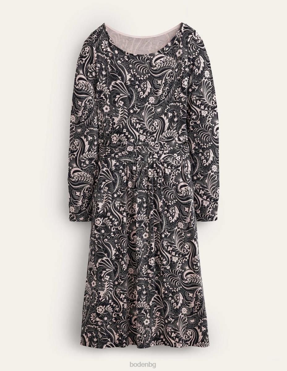 облекло Boden рокля от трико на абигейл черна и пейсли точка Жени LL681607