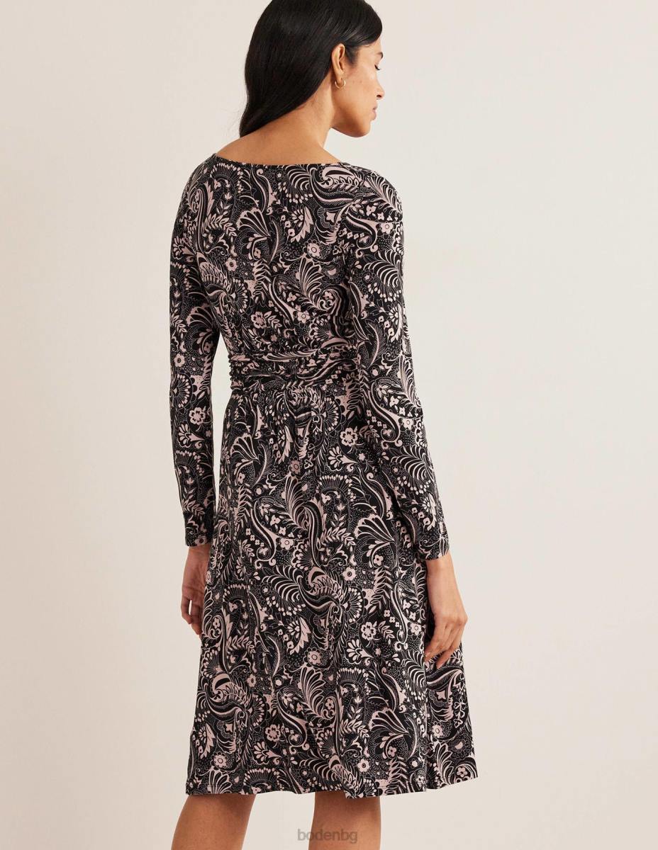 облекло Boden рокля от трико на абигейл черна и пейсли точка Жени LL681607