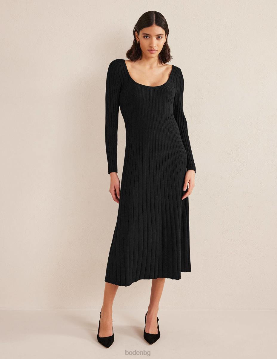 облекло Boden плетена миди рокля с широко деколте черен Жени LL681613