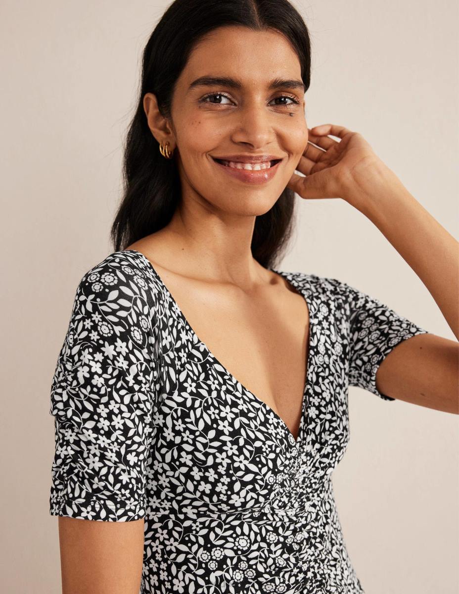 облекло Boden миди рокля от трико от трико черен и слънчогледов поп Жени LL681616