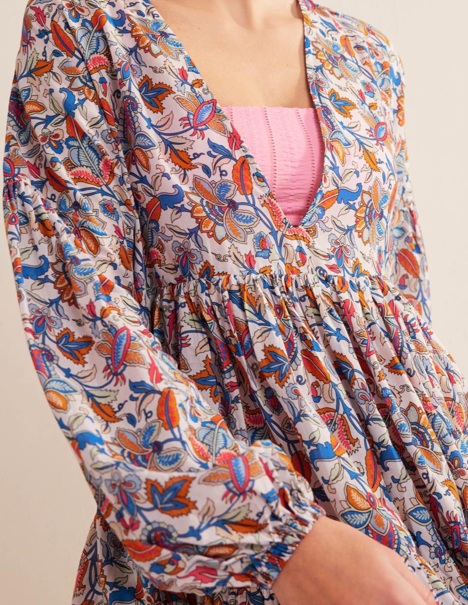 облекло Boden спокойна многоетажна плажна рокля мъглявини синьо и пейсли лоза Жени LL681730