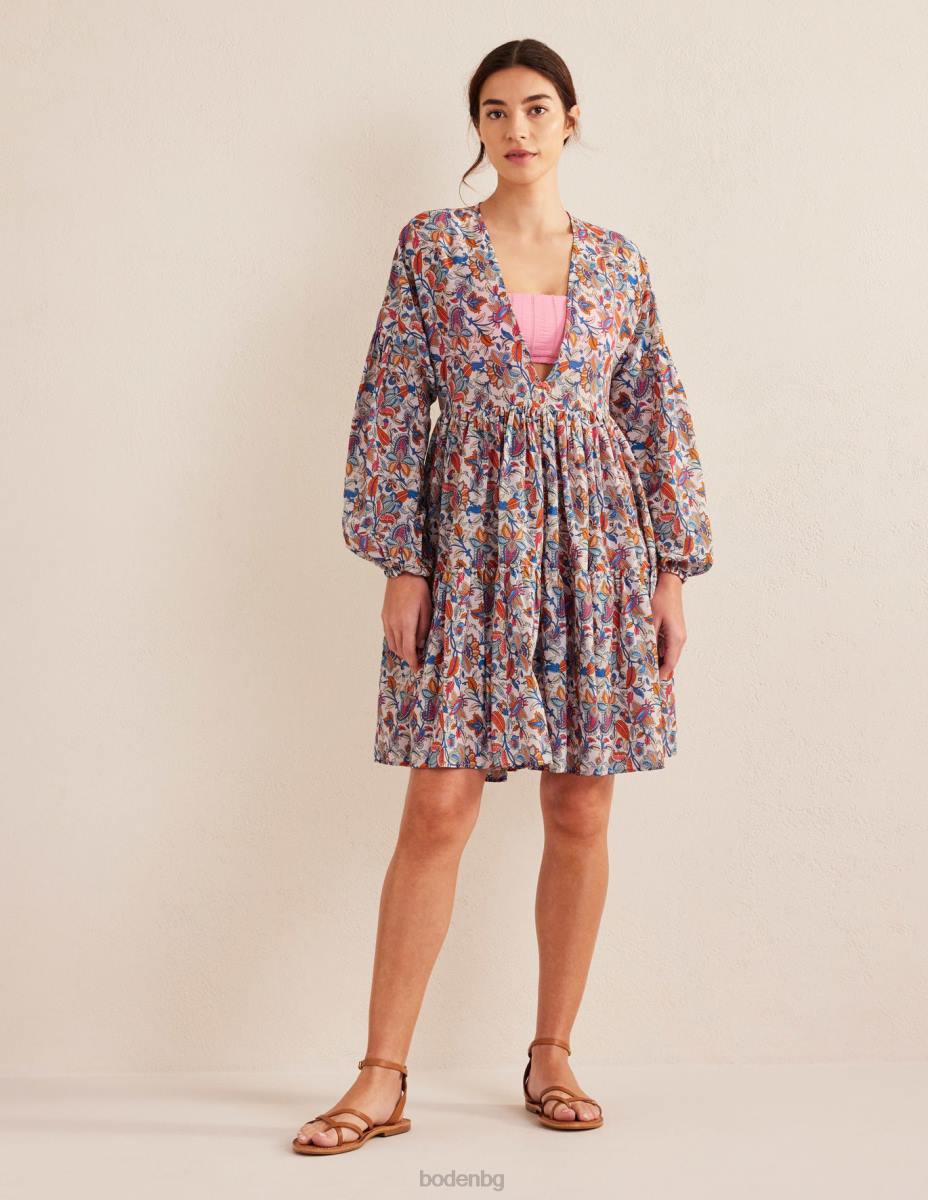 облекло Boden спокойна многоетажна плажна рокля мъглявини синьо и пейсли лоза Жени LL681730