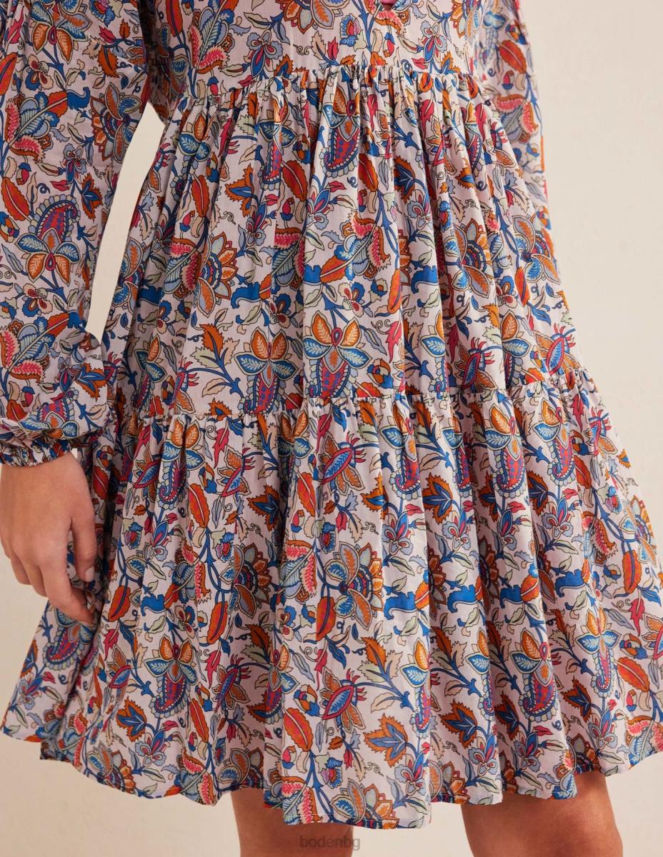 облекло Boden спокойна многоетажна плажна рокля мъглявини синьо и пейсли лоза Жени LL681730