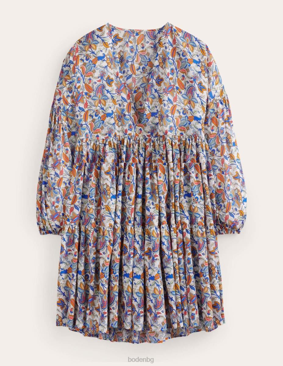 облекло Boden спокойна многоетажна плажна рокля мъглявини синьо и пейсли лоза Жени LL681730