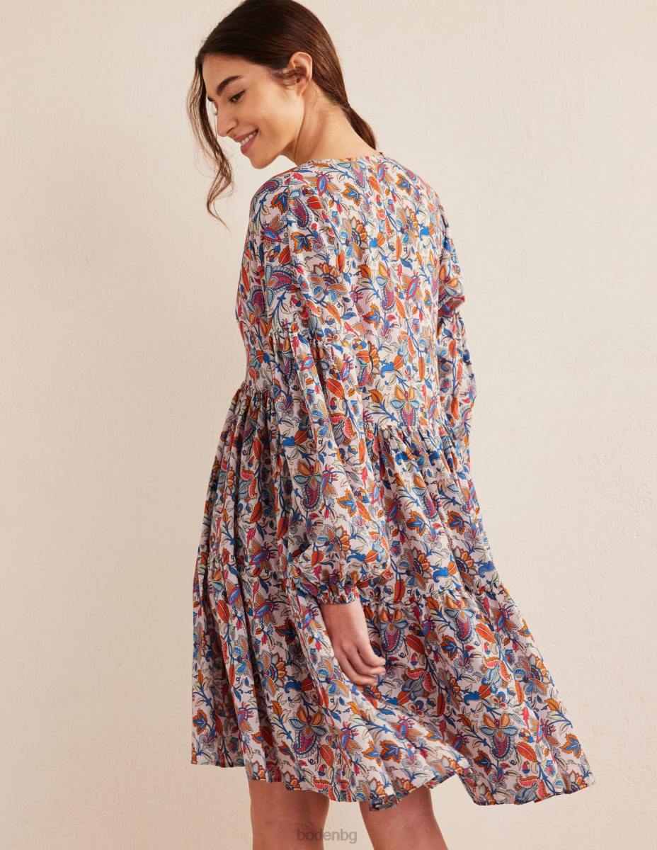 облекло Boden спокойна многоетажна плажна рокля мъглявини синьо и пейсли лоза Жени LL681730