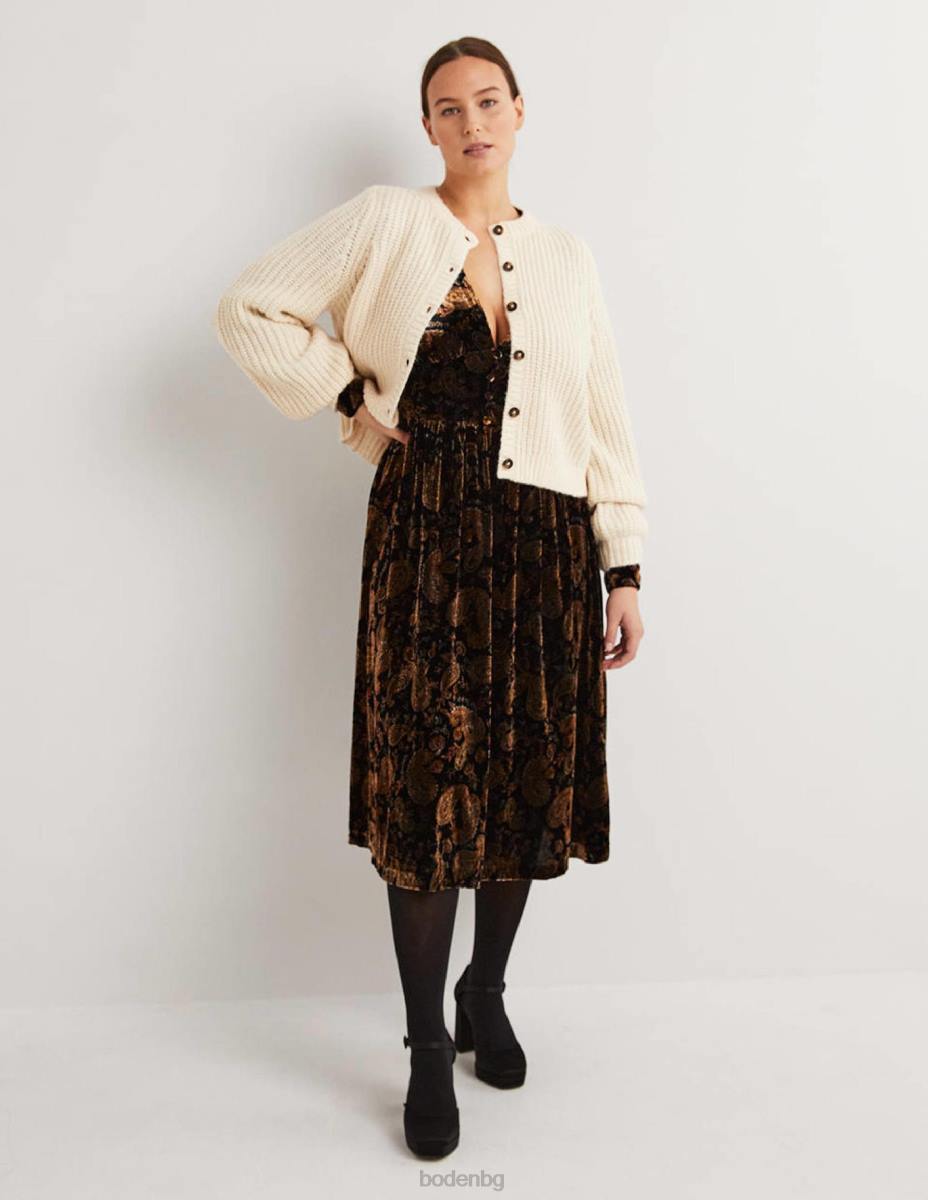 облекло Boden кадифена миди парти рокля черно и пейсли страст Жени LL681873