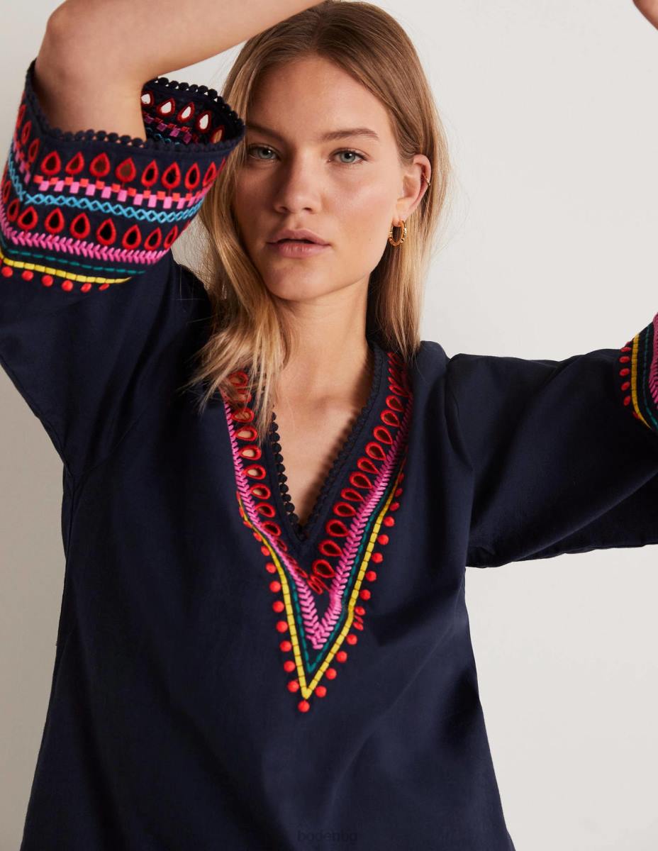 облекло Boden бродирана рокля-кафтан военноморски флот Жени LL681890