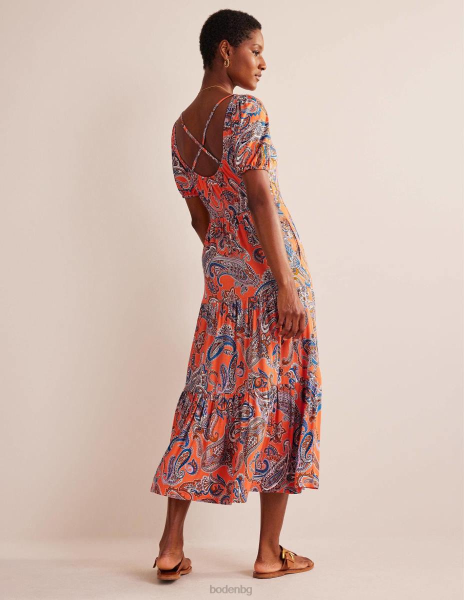 облекло Boden макси рокля от трико с изрязан гръб оранжево желе и райски поп Жени LL681