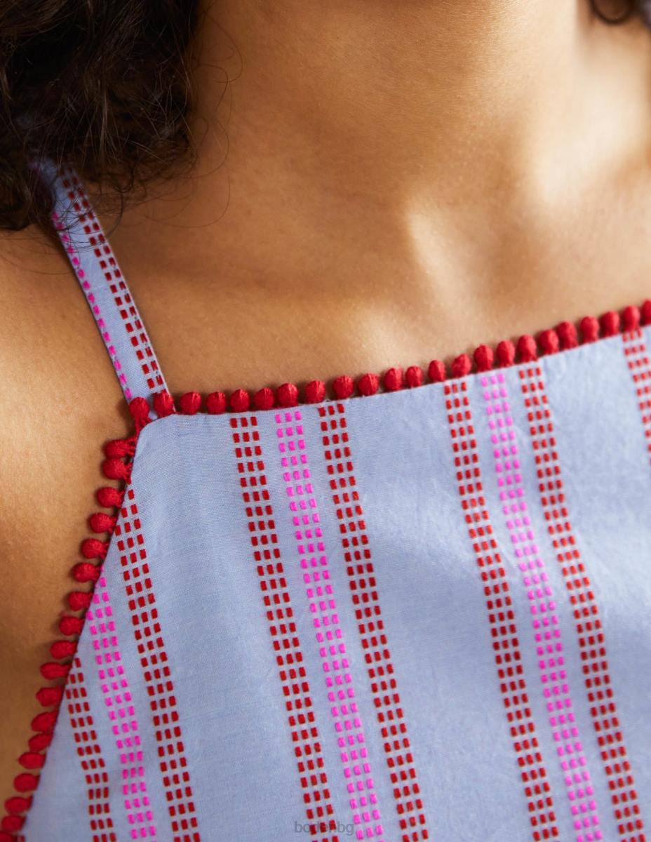 облекло Boden миди рокля с раирана деколте драконово червено и поп теменуга Жени LL682026