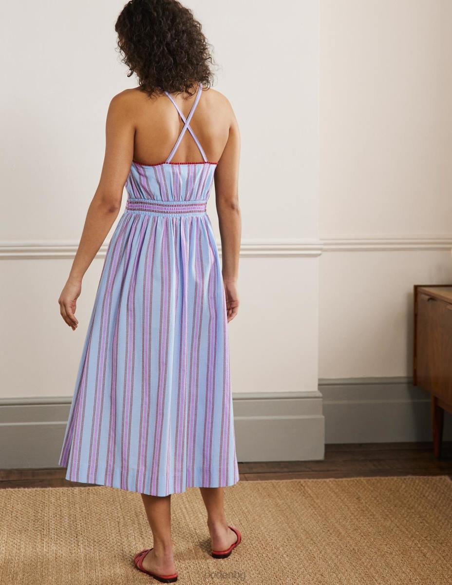 облекло Boden миди рокля с раирана деколте драконово червено и поп теменуга Жени LL682026