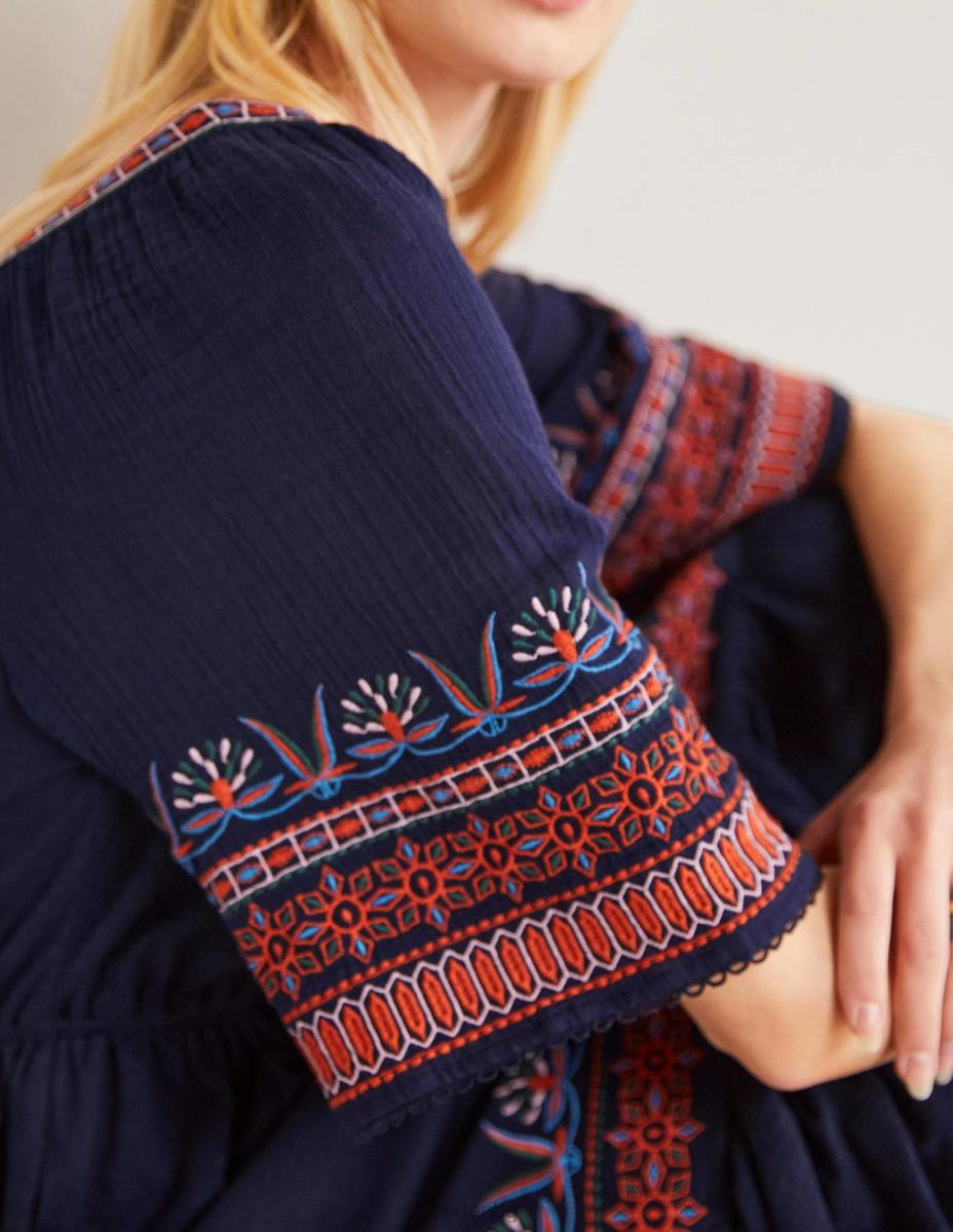 облекло Boden бродирана миди рокля от трико военноморски флот Жени LL682044