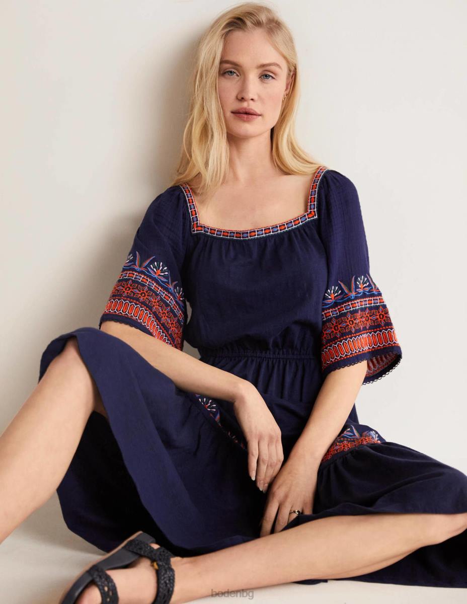 облекло Boden бродирана миди рокля от трико военноморски флот Жени LL682044