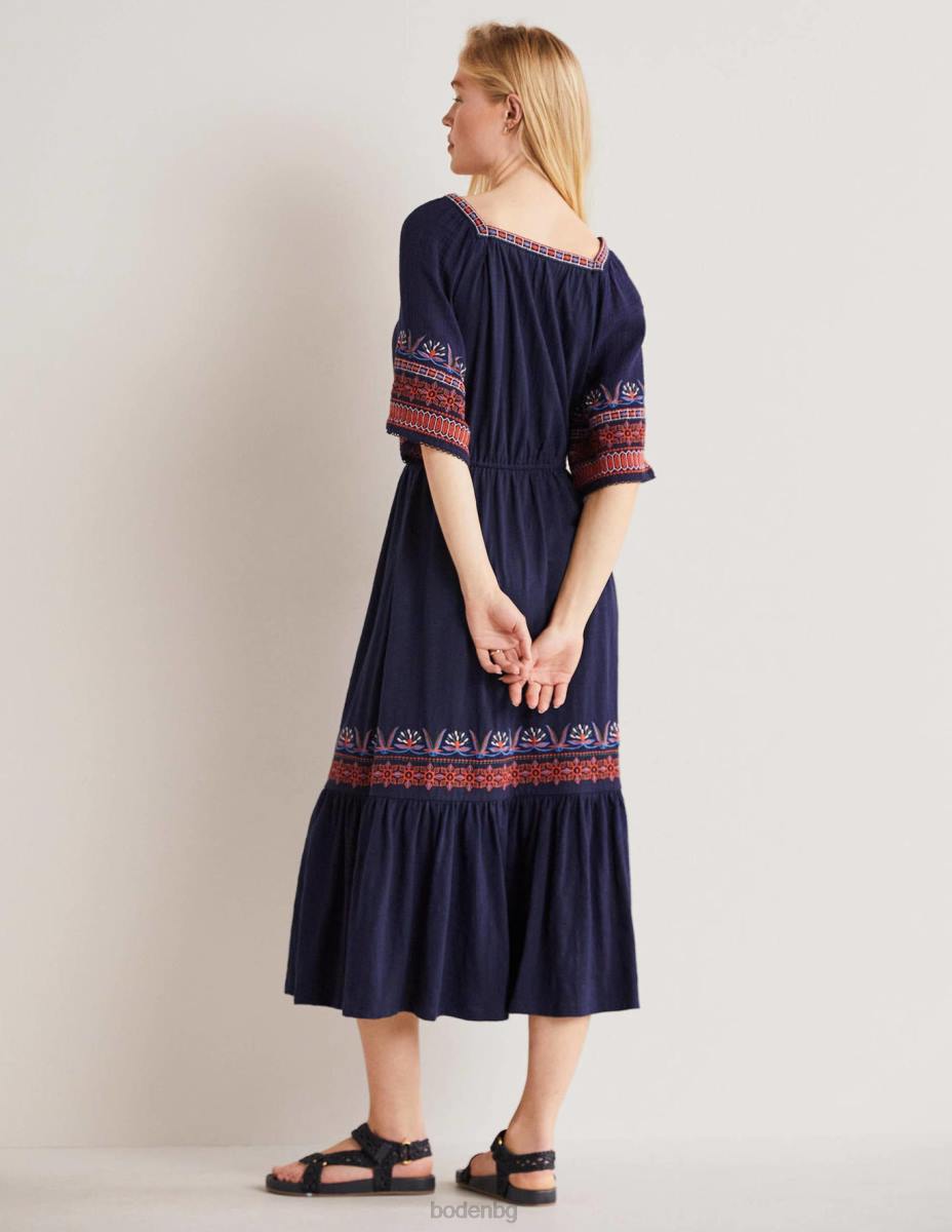 облекло Boden бродирана миди рокля от трико военноморски флот Жени LL682044