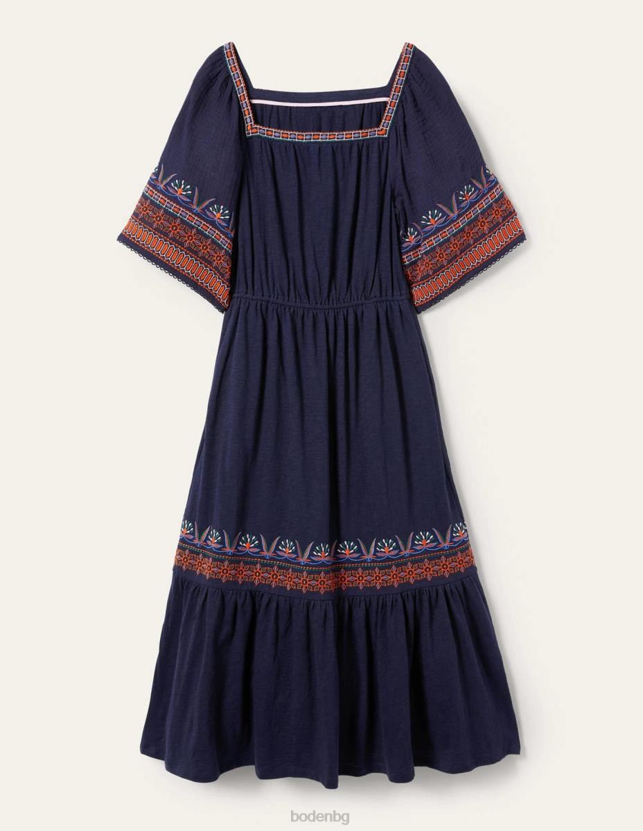 облекло Boden бродирана миди рокля от трико военноморски флот Жени LL682044