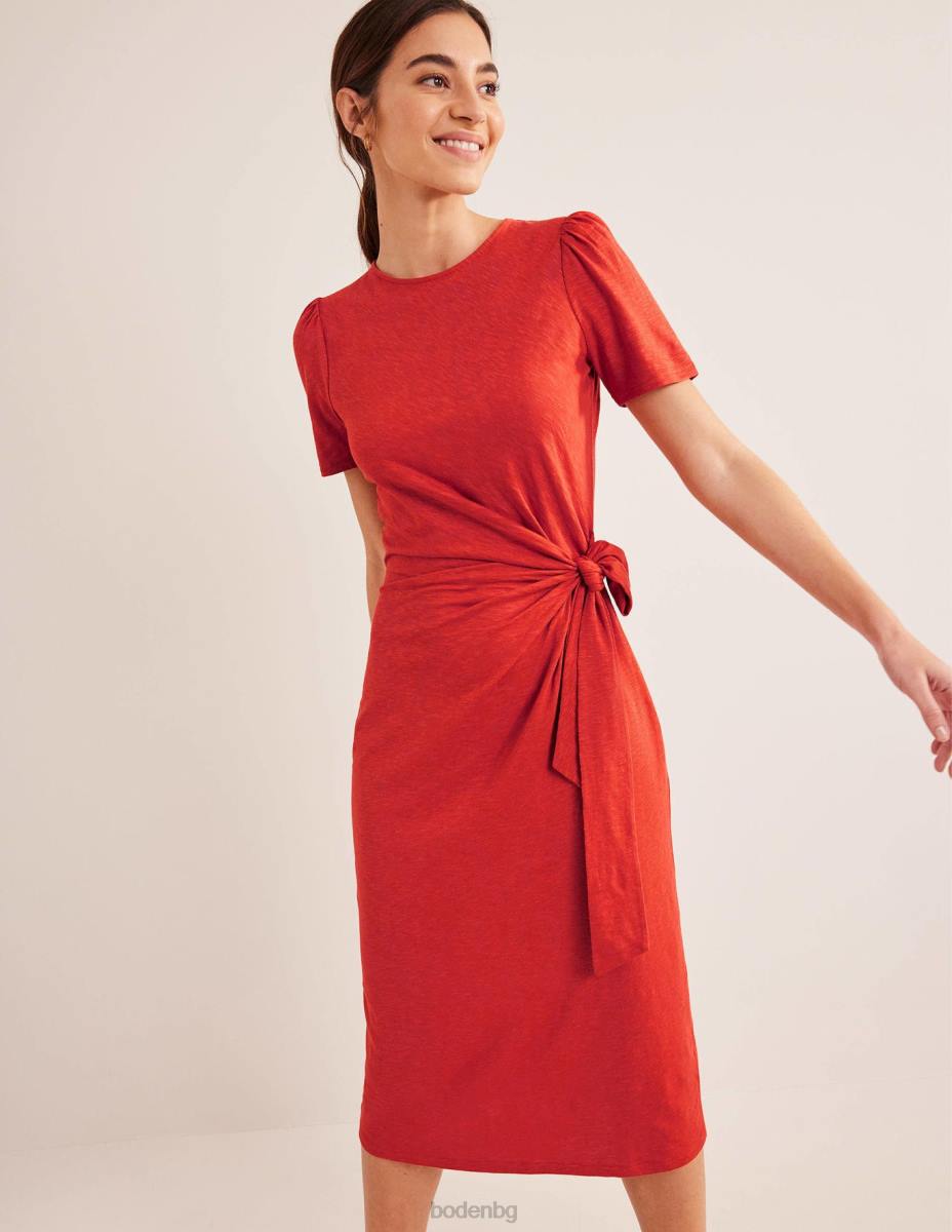 облекло Boden миди рокля от трико с възли отпред ръжда Жени LL682069