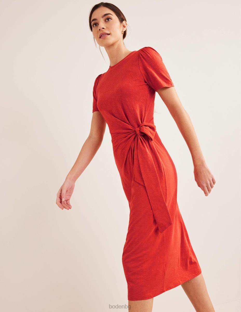 облекло Boden миди рокля от трико с възли отпред ръжда Жени LL682069