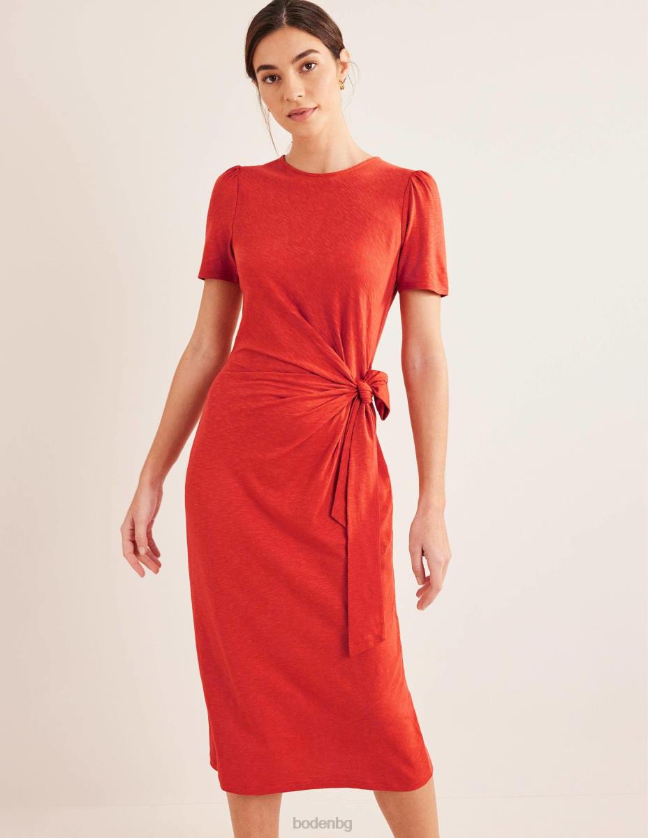 облекло Boden миди рокля от трико с възли отпред ръжда Жени LL682069