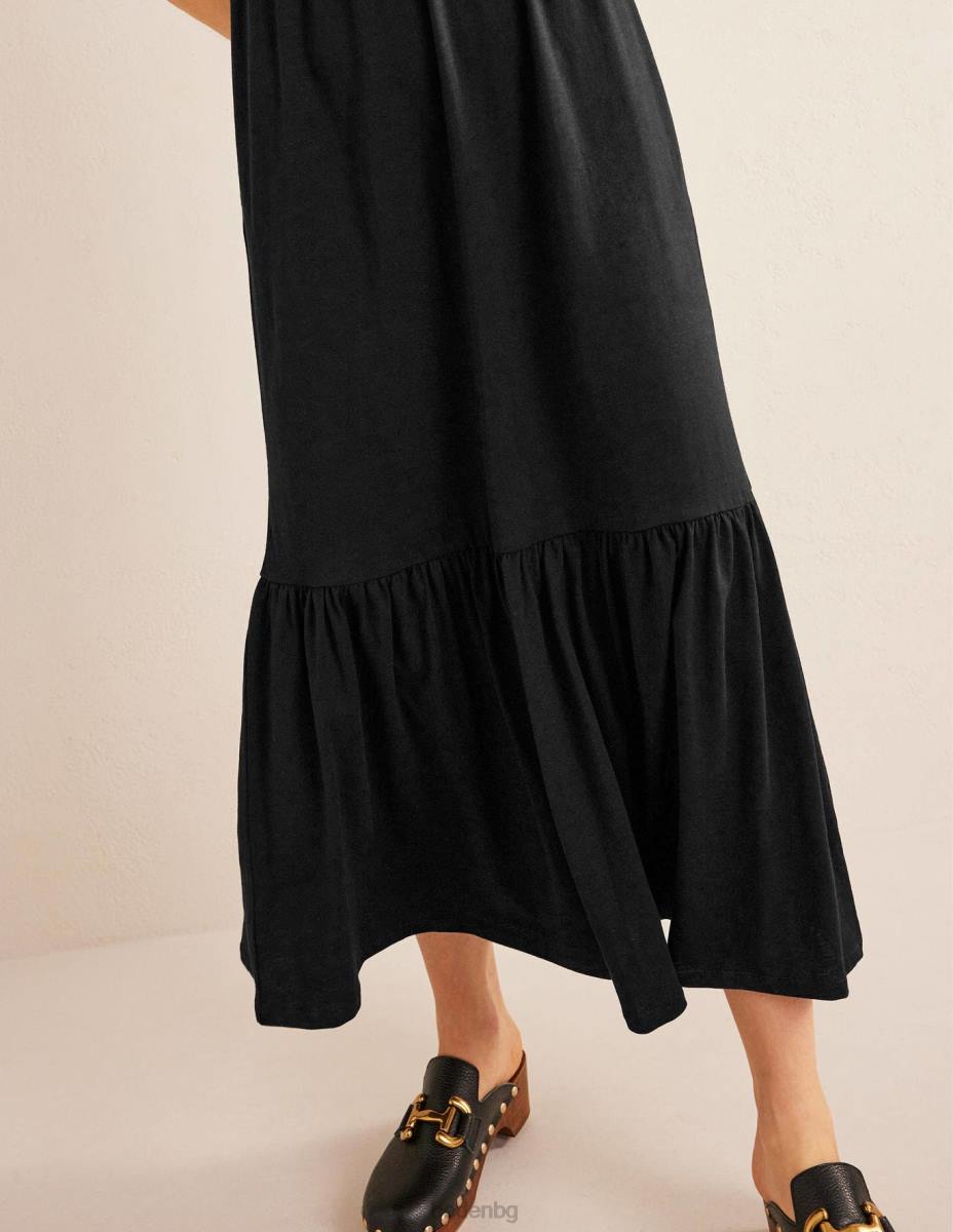 облекло Boden многоетажна лесна миди рокля от трико черен Жени LL682090