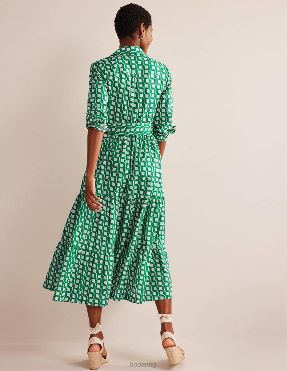 облекло Boden многослойна памучна макси рокля ярък изумруд и куб гео Жени LL6820