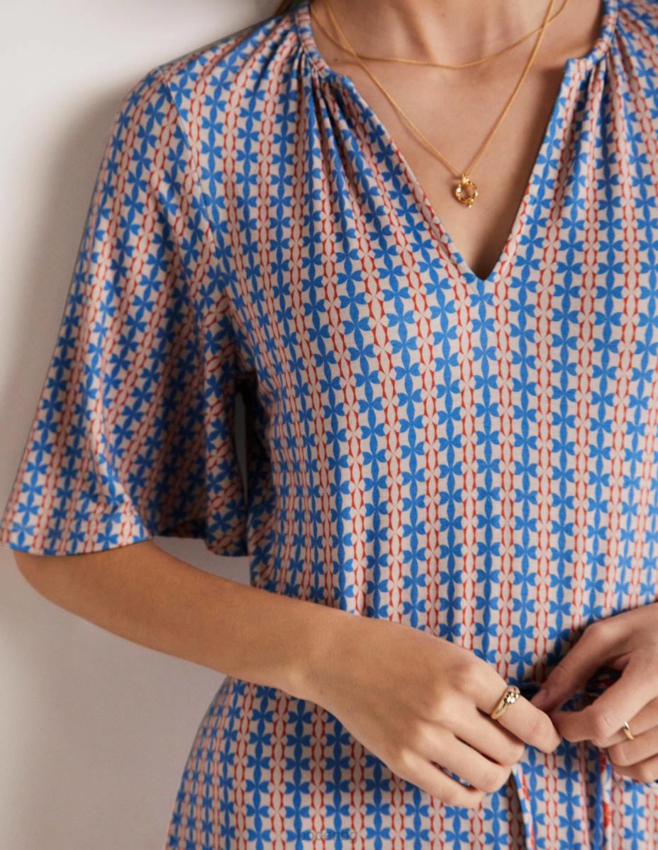 облекло Boden рокля от джърси с вдлъбнато деколте мозаечно синьо и венчелистче гео Жени LL682102