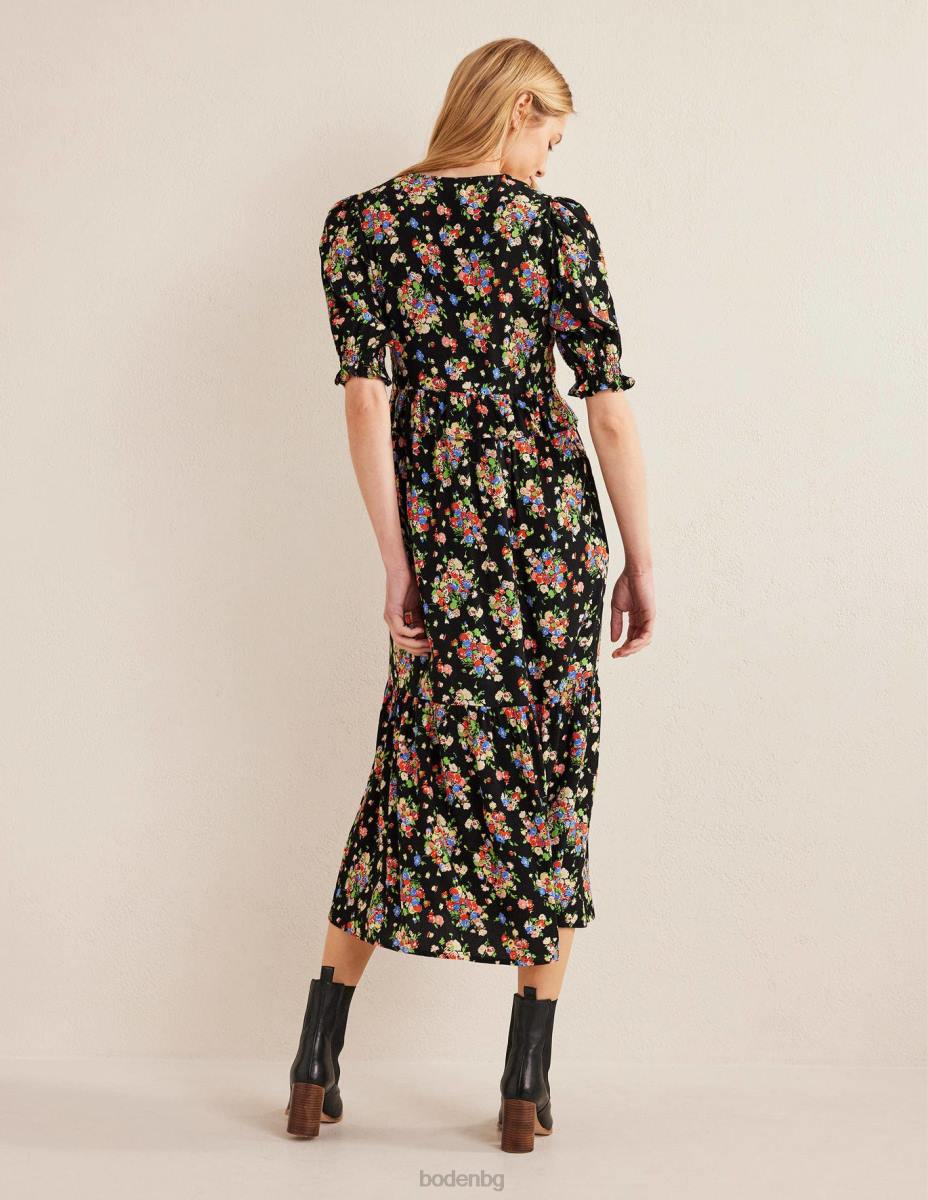 облекло Boden миди чаена рокля с волани черен и див клъстер Жени LL682117