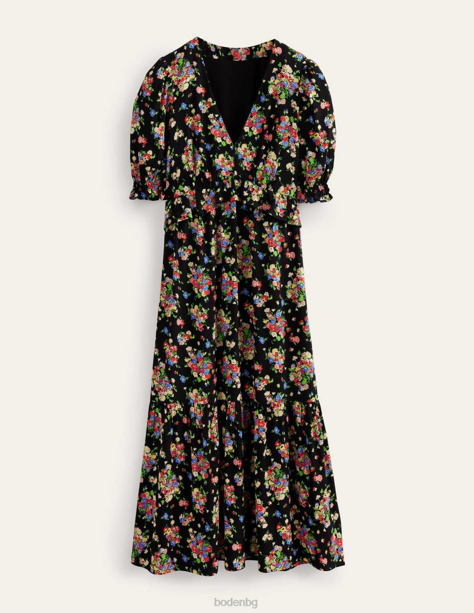 облекло Boden миди чаена рокля с волани черен и див клъстер Жени LL682117