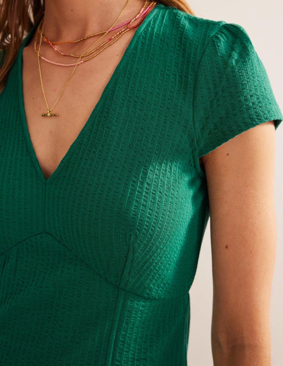 облекло Boden рокля за чай от трико от сиърсукър ярък изумруд Жени LL682138