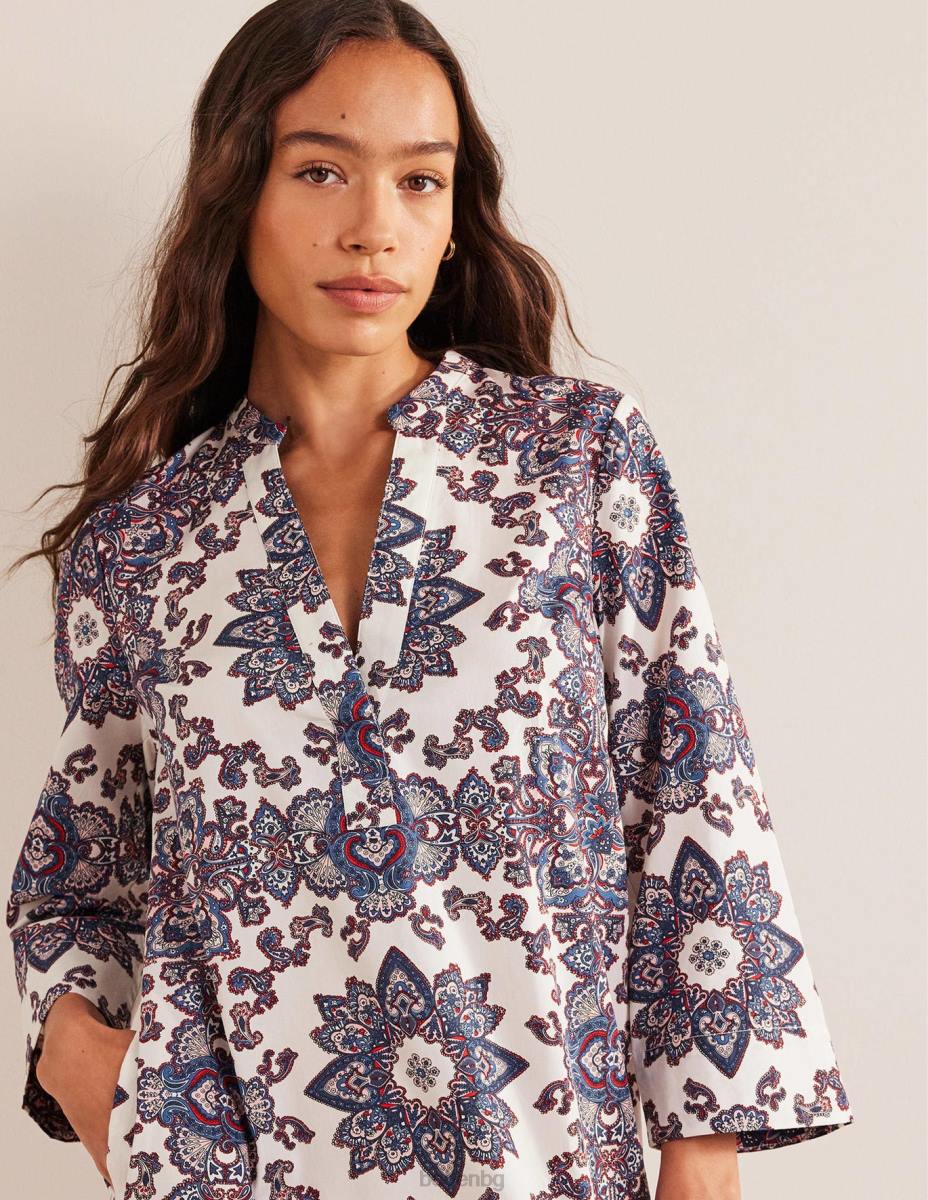 облекло Boden мини рокля с деколте слонова кост и райско пейсли Жени LL682160