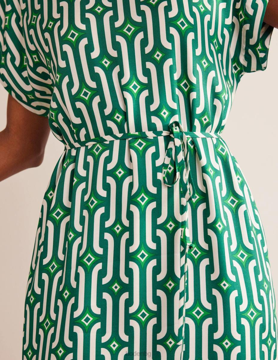 облекло Boden миди рокля с къс ръкав ярко изумрудено и лазурно гео Жени LL6822