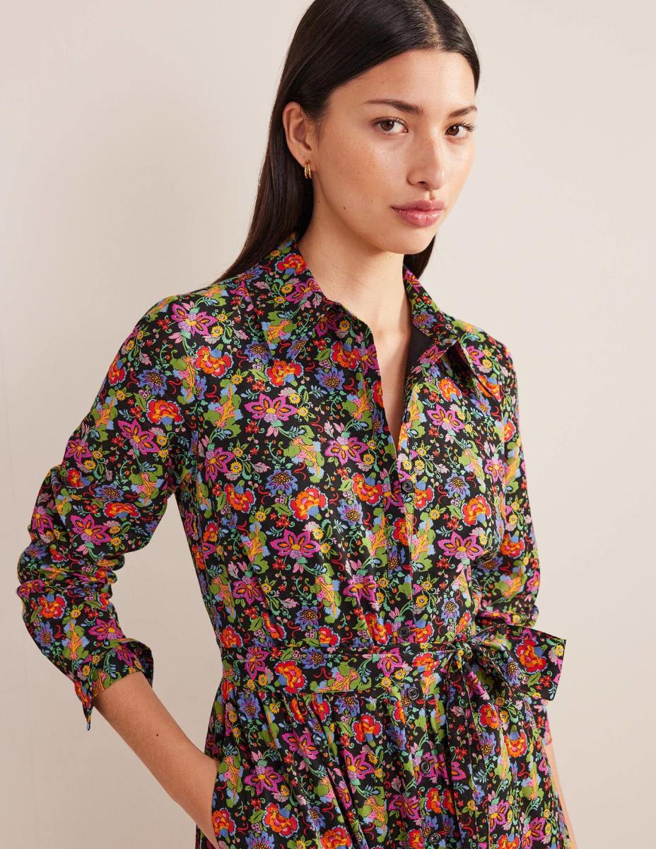 облекло Boden многослойна памучна макси рокля черна и карамфилова градина Жени LL682210