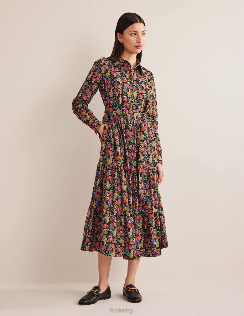 облекло Boden многослойна памучна макси рокля черна и карамфилова градина Жени LL682210