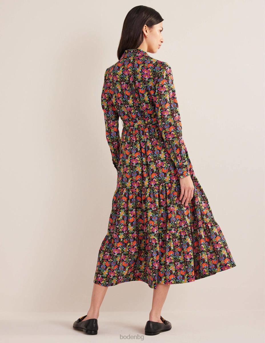 облекло Boden многослойна памучна макси рокля черна и карамфилова градина Жени LL682210