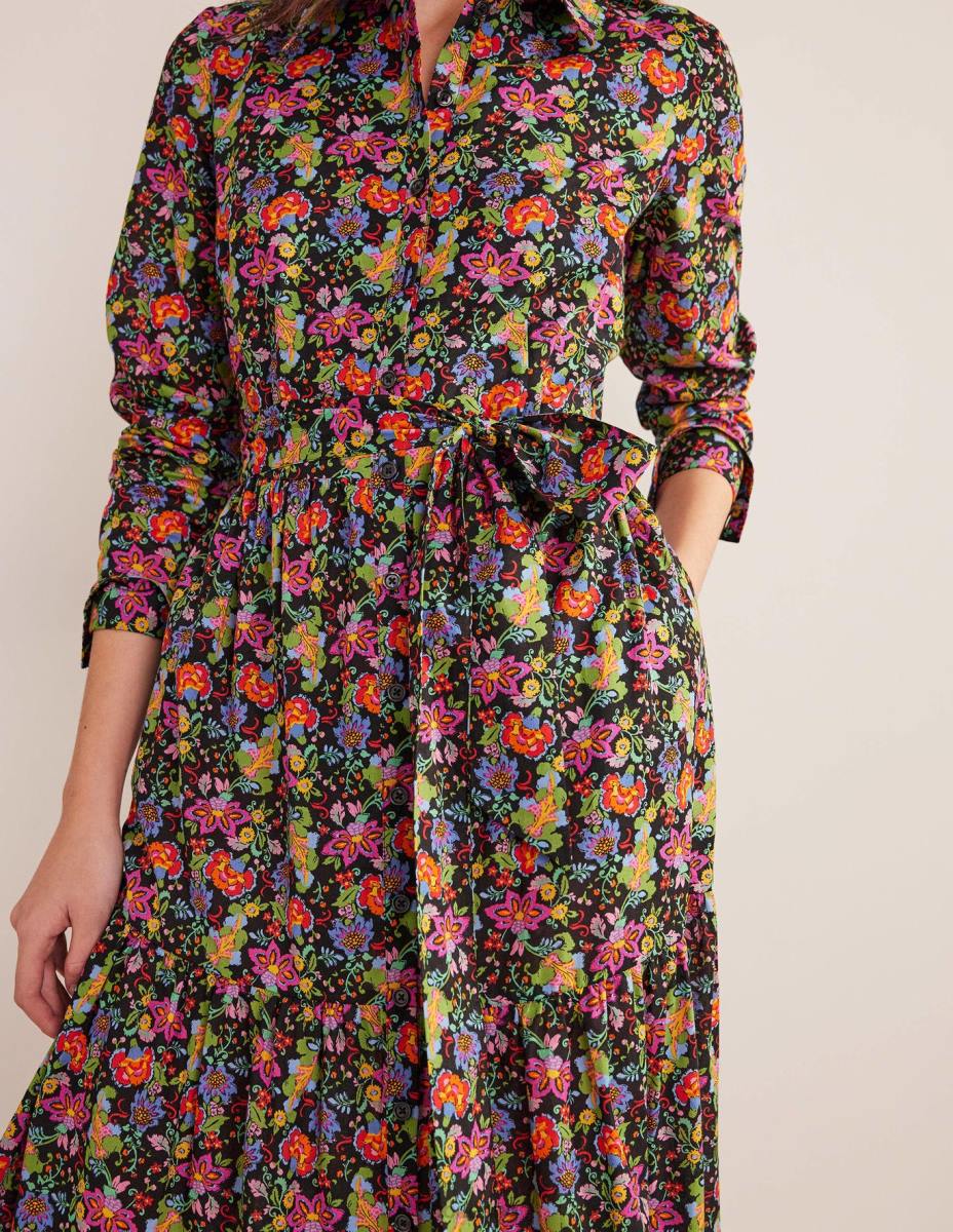 облекло Boden многослойна памучна макси рокля черна и карамфилова градина Жени LL682210