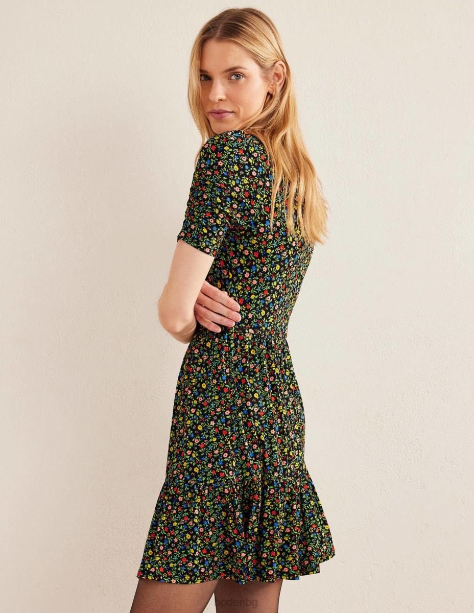 облекло Boden мини рокля от трико с бюст и бюст черна и листенца Жени LL682231