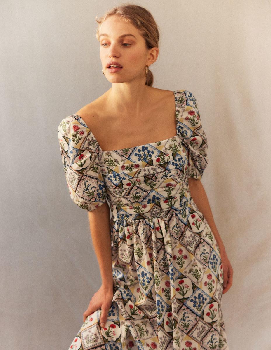 облекло Boden миди рокля с набрани корсажи слонова кост и дива камбанка Жени LL682234