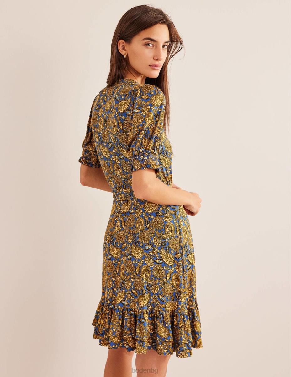 облекло Boden мини рокля от трико с волани събиране на злато и пейсли тераса Жени LL682248