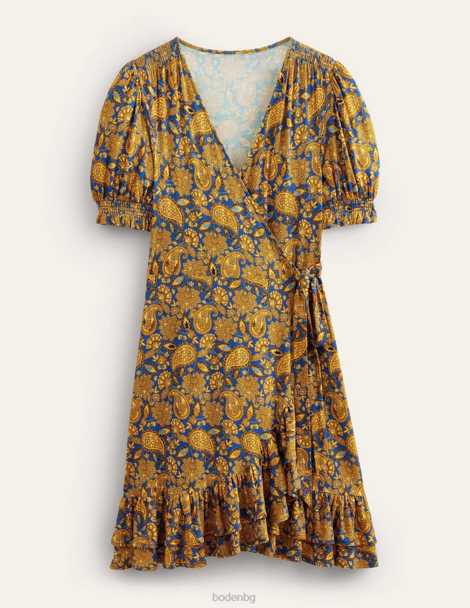 облекло Boden мини рокля от трико с волани събиране на злато и пейсли тераса Жени LL682248