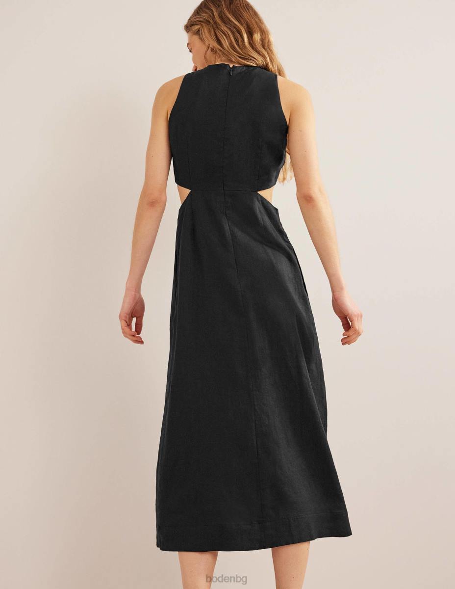 облекло Boden разкроена ленена миди рокля черен Жени LL682273