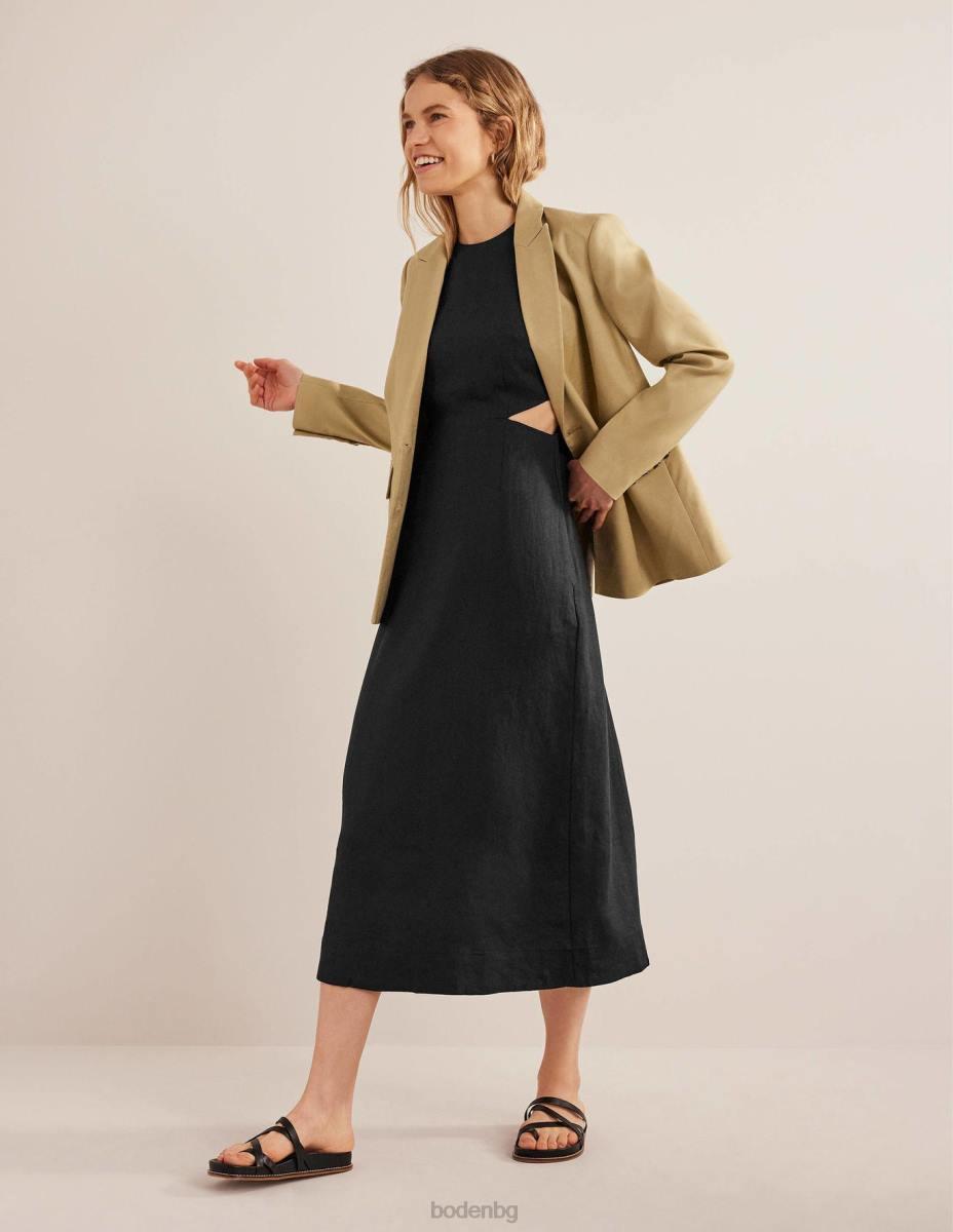 облекло Boden разкроена ленена миди рокля черен Жени LL682273